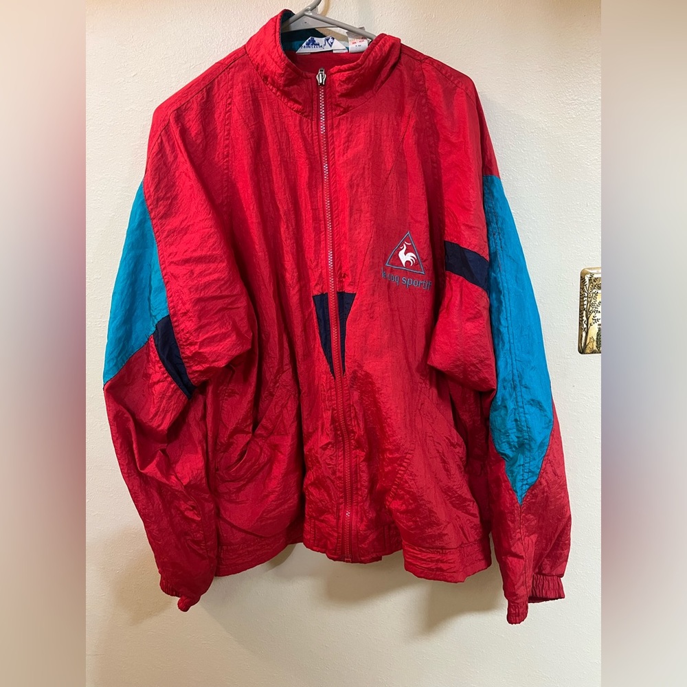 90s Vintage Le Coq Sportif Colorblock Jacket - Men's Large - Red/Blue Hip Hop